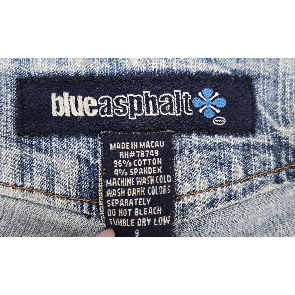 Blue Asphalt Womens Y2K 00's Low Rise Embroidered Micro Denim Shorts Light 9 - Picture 7 of 9